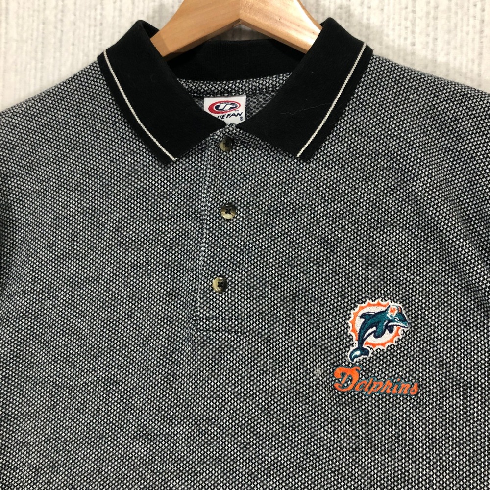 True Fan Miami Dolphins Polo Shirt Mens Large Black White Pattern‎ NFL